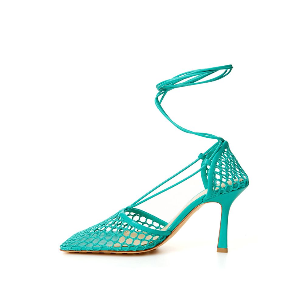 Green Cotton Leather Sandal - GLAMHUB BOUTIQUE 