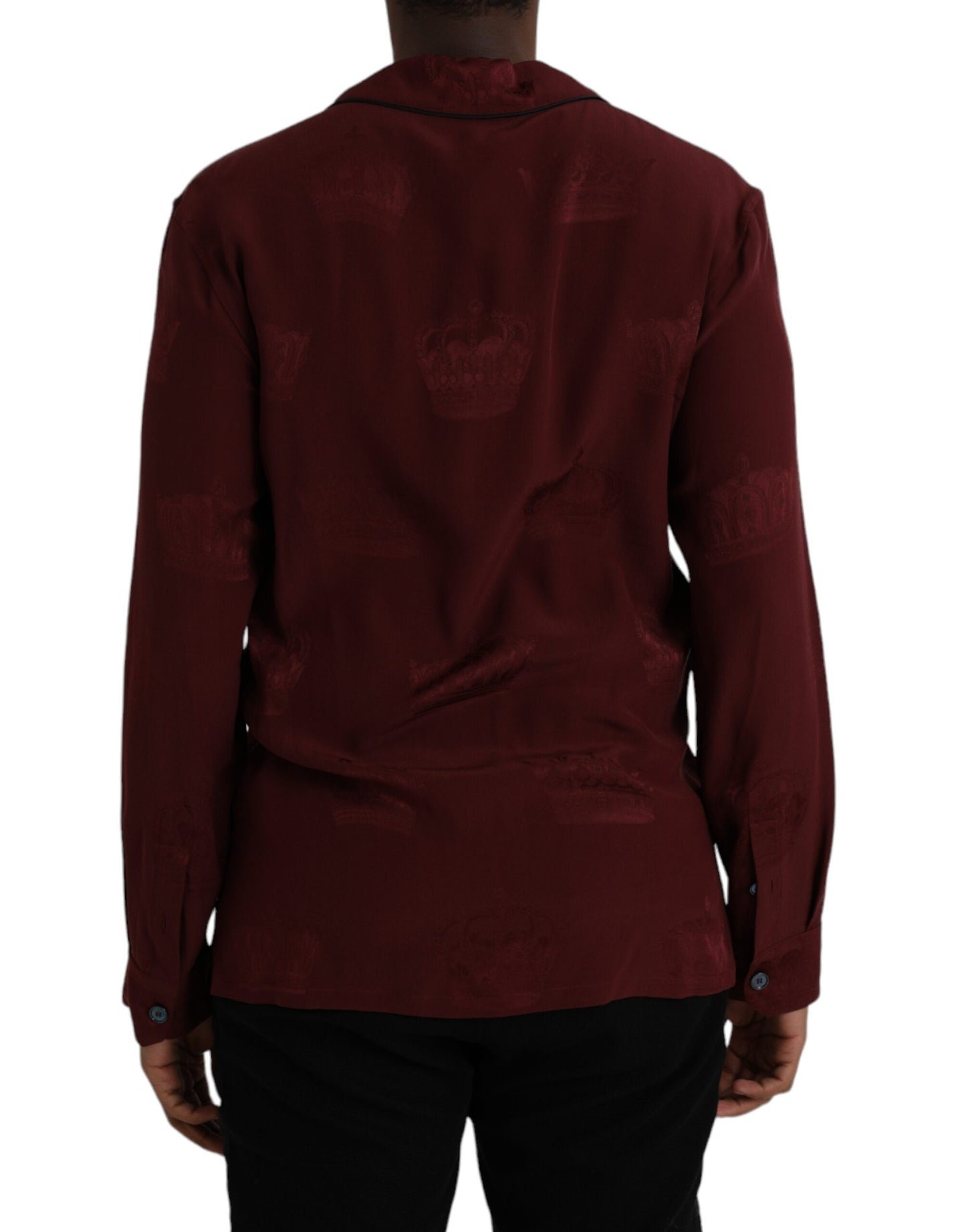 Maroon Crown Jacquard Silk Long Sleeve Shirt