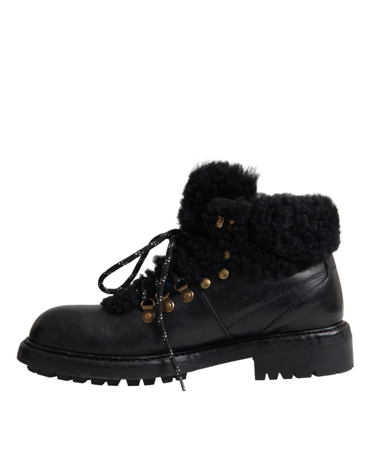 Black Leather Bernini Shearling Boots Shoes