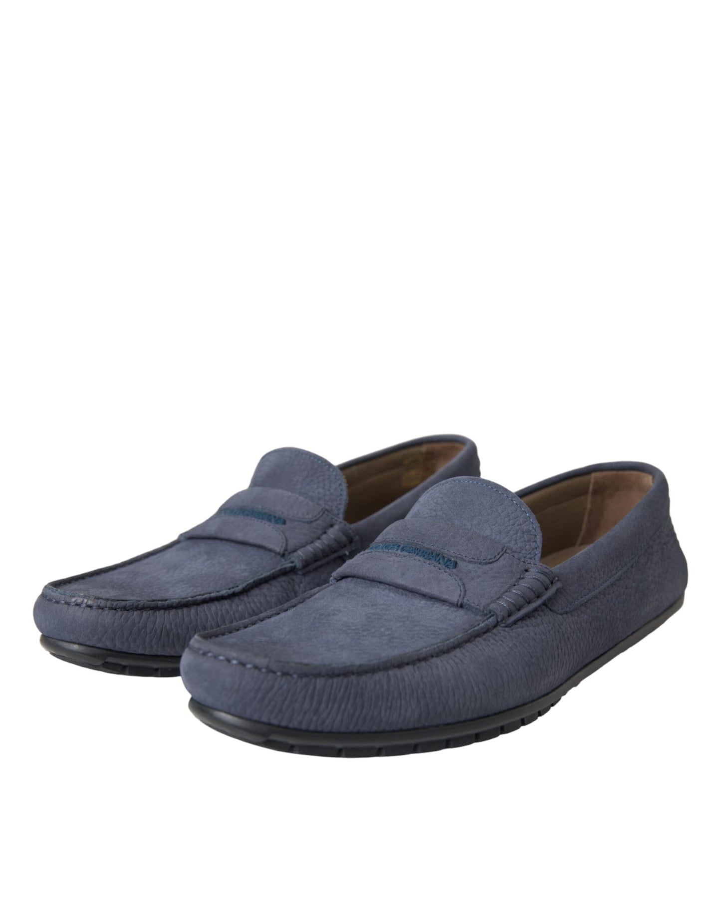 Blue Calf Leather Slip On Moccasin Shoes