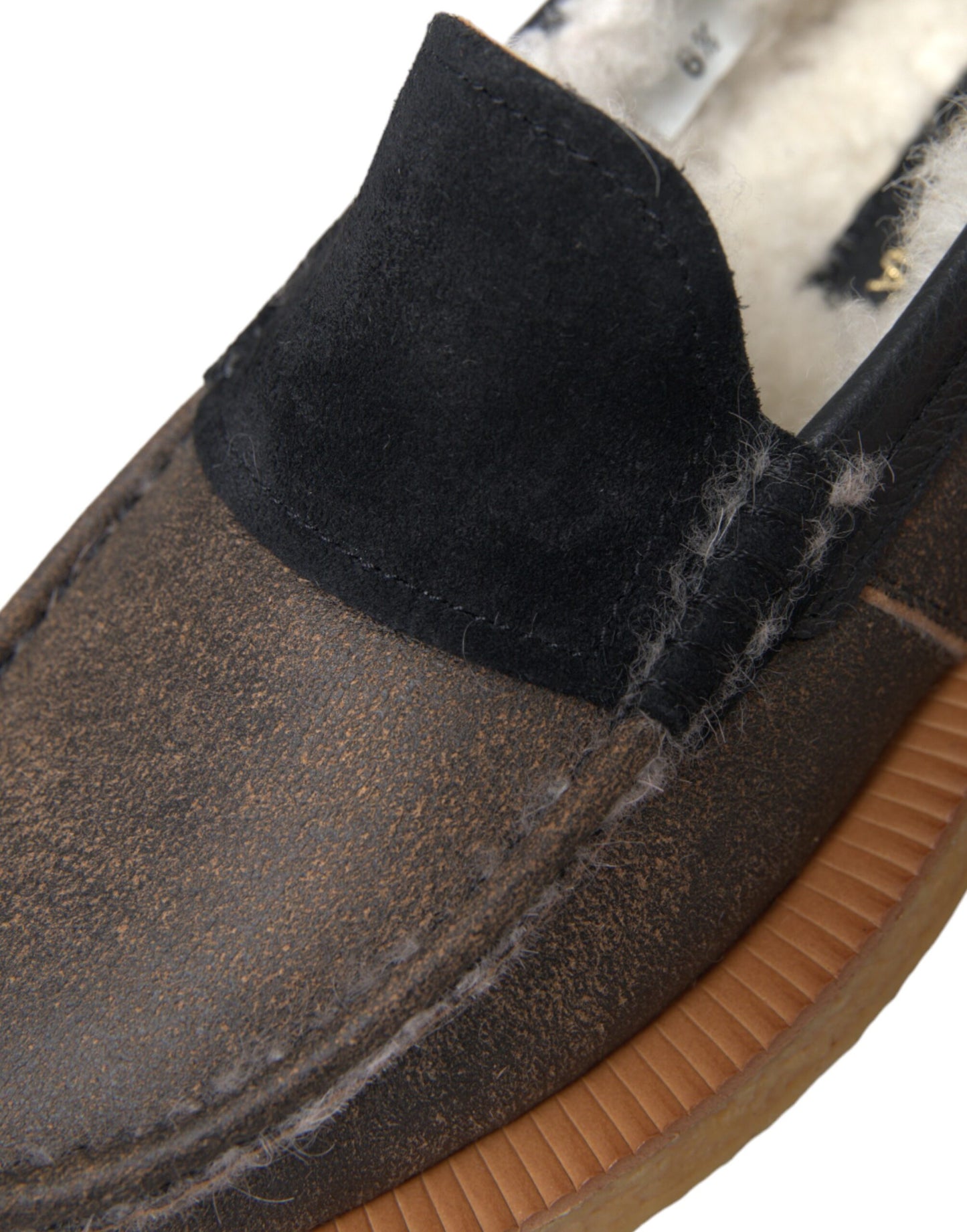 Brown Black Fur Leather Loafers Men Shoes