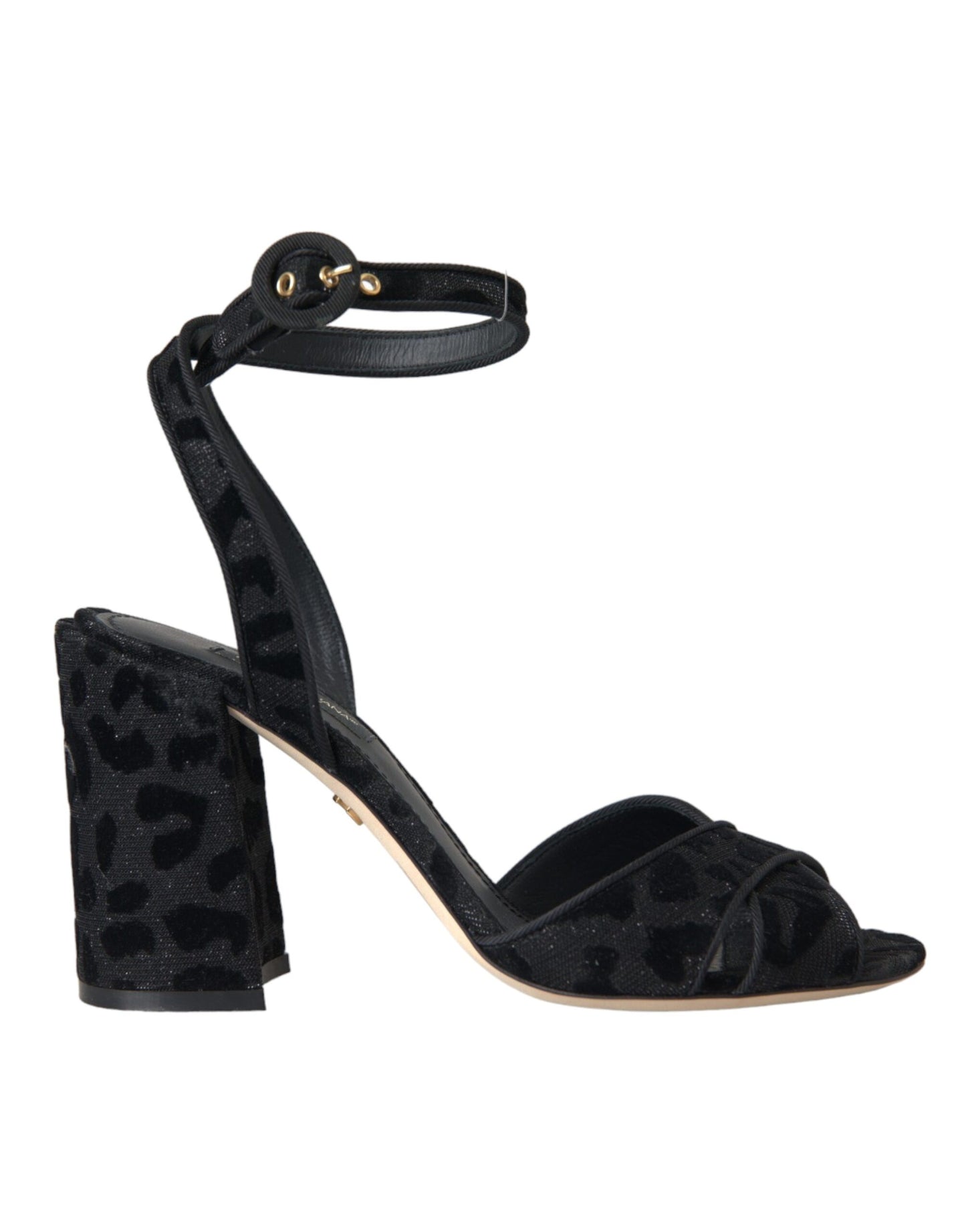 Black Leopard Suede Heels Sandals Shoes