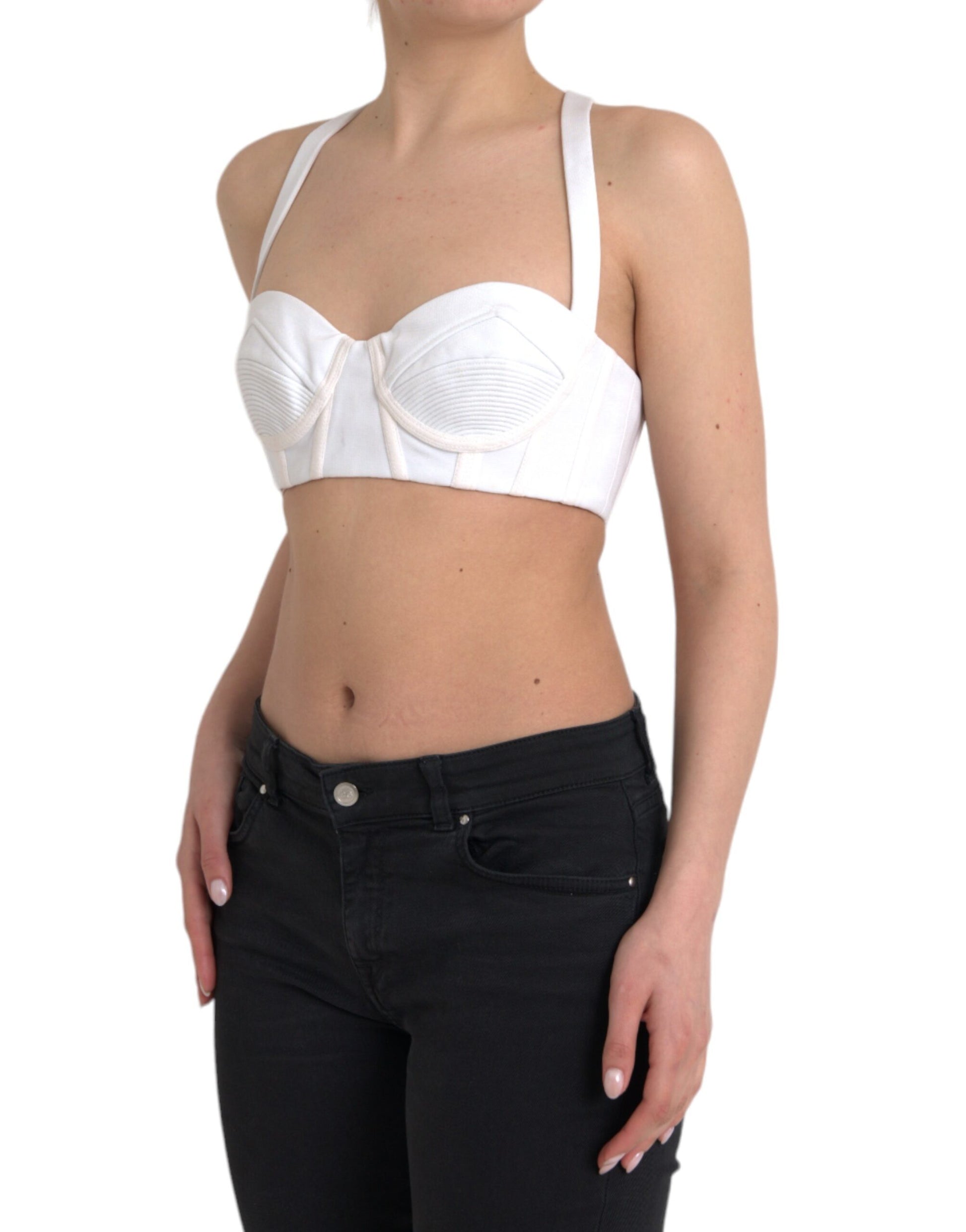 White Viscose Bustier Sleeveless Cropped Top - GLAMHUB BOUTIQUE 