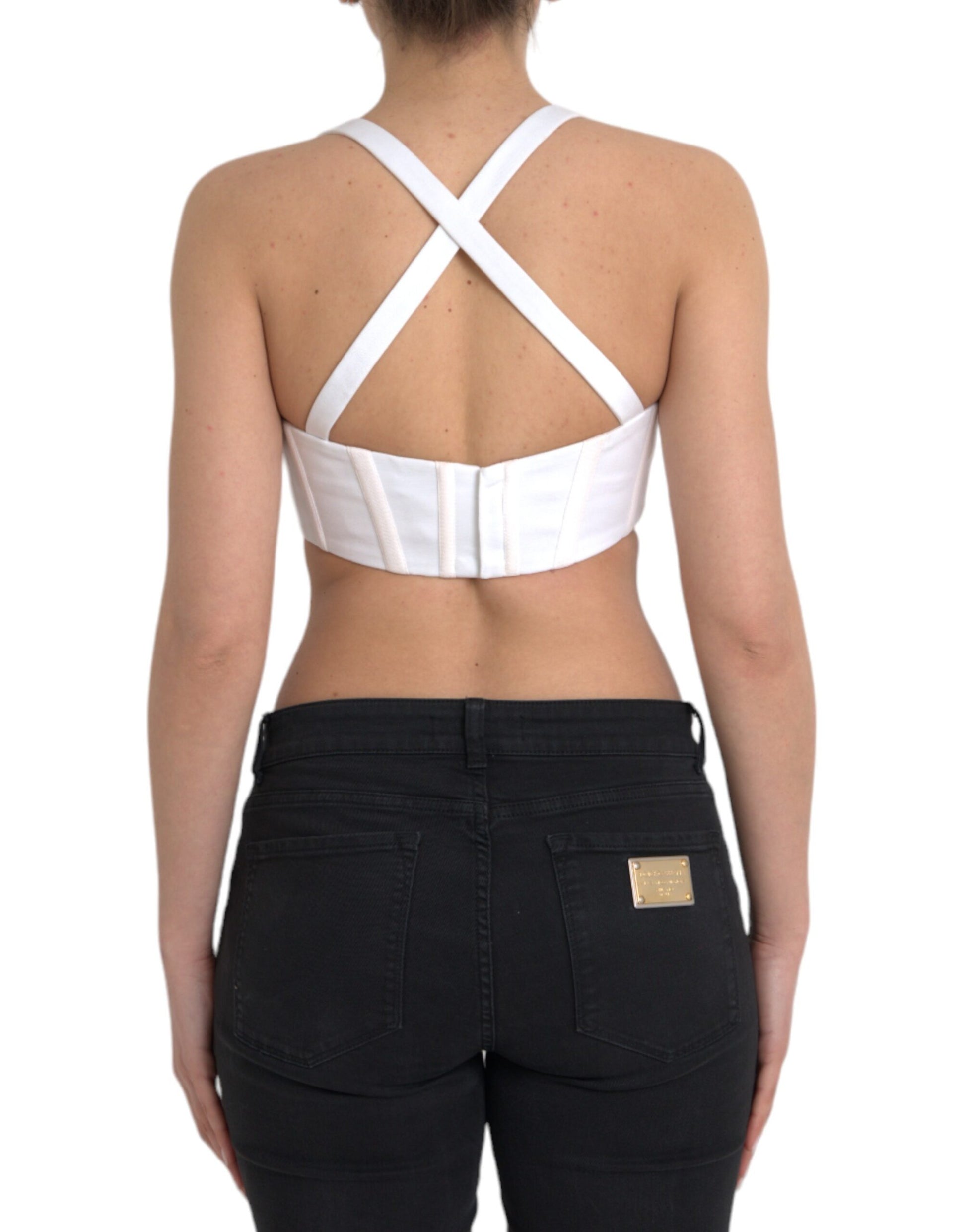 White Viscose Bustier Sleeveless Cropped Top - GLAMHUB BOUTIQUE 