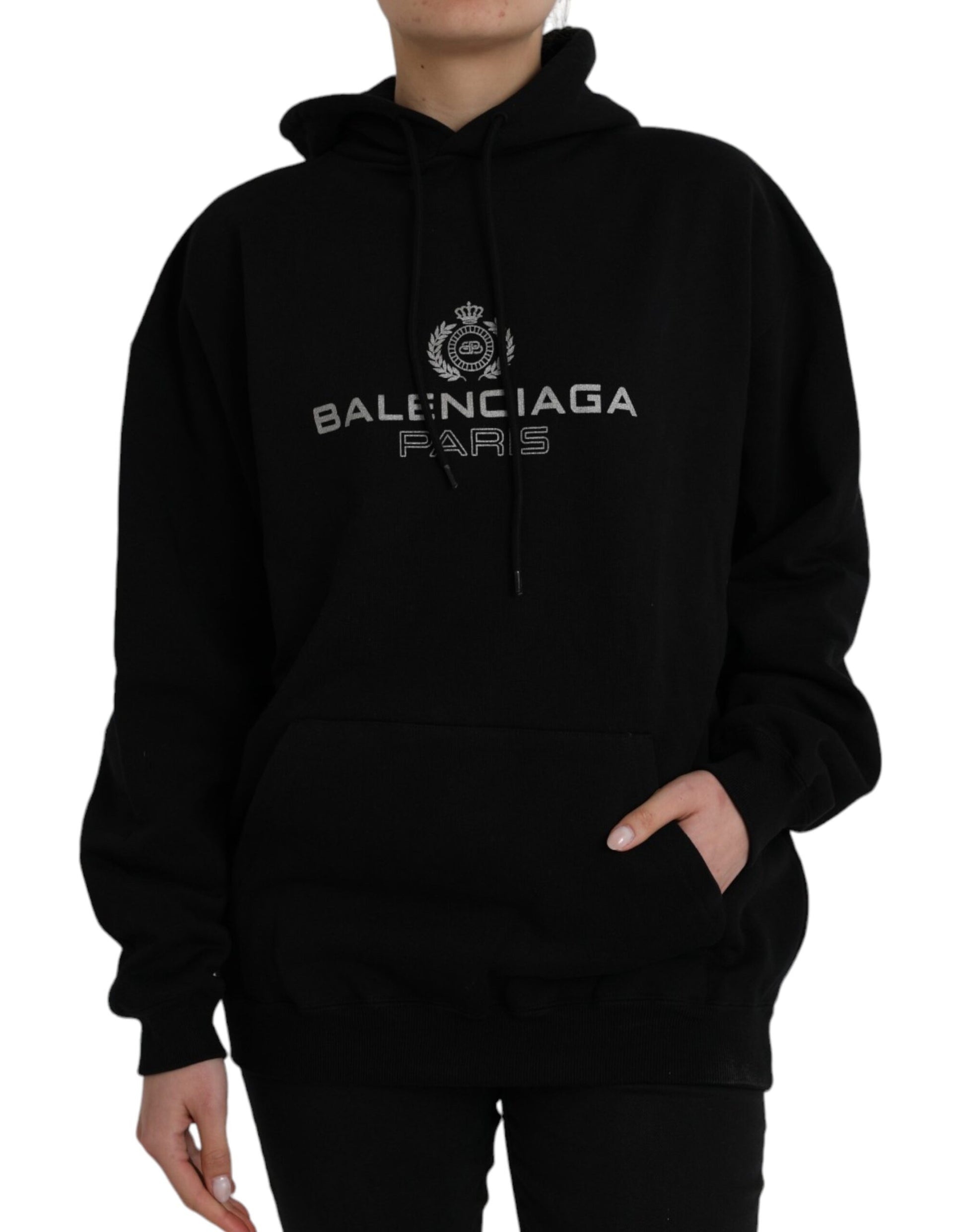 Black Cotton Logo Hooded Pullover Sweatshirt Sweater - GLAMHUB BOUTIQUE 