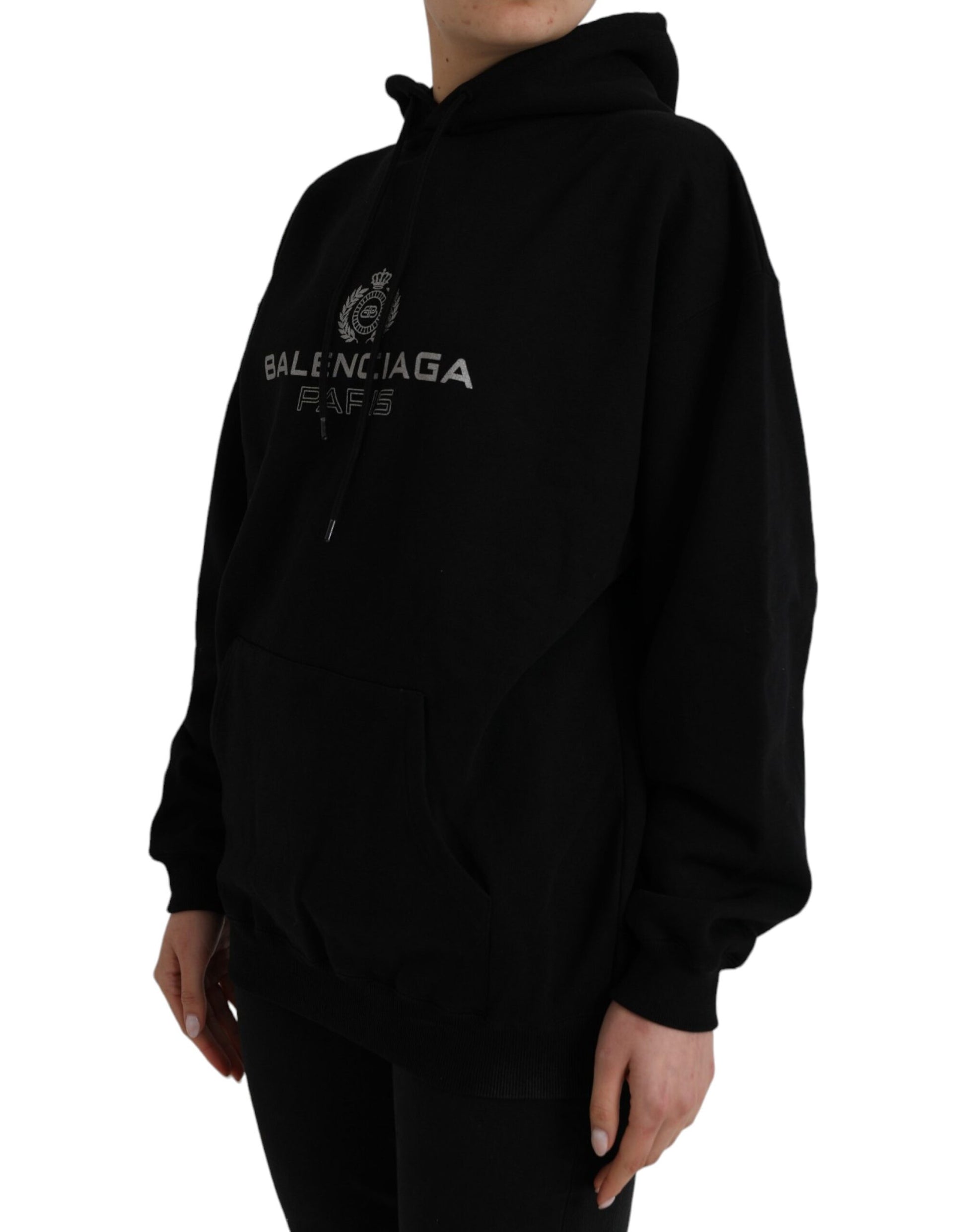 Black Cotton Logo Hooded Pullover Sweatshirt Sweater - GLAMHUB BOUTIQUE 