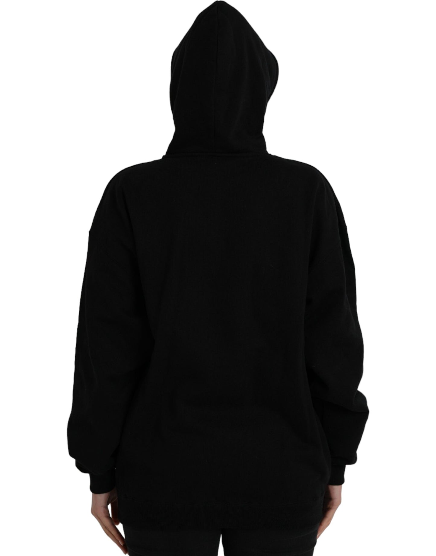 Black Cotton Logo Hooded Pullover Sweatshirt Sweater - GLAMHUB BOUTIQUE 