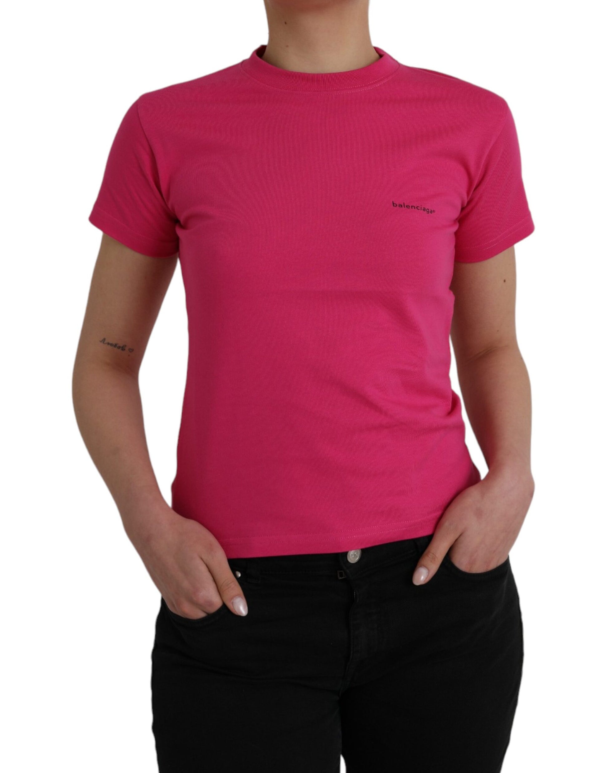 Pink Cotton Crew Neck Short Sleeves Tee T-shirt - GLAMHUB BOUTIQUE 