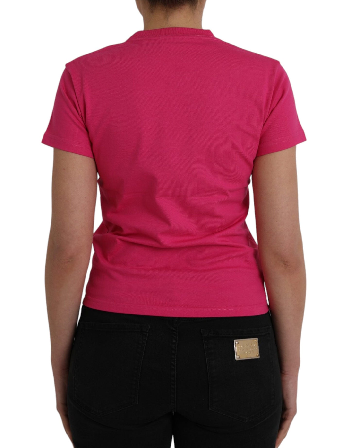 Pink Cotton Crew Neck Short Sleeves Tee T-shirt - GLAMHUB BOUTIQUE 