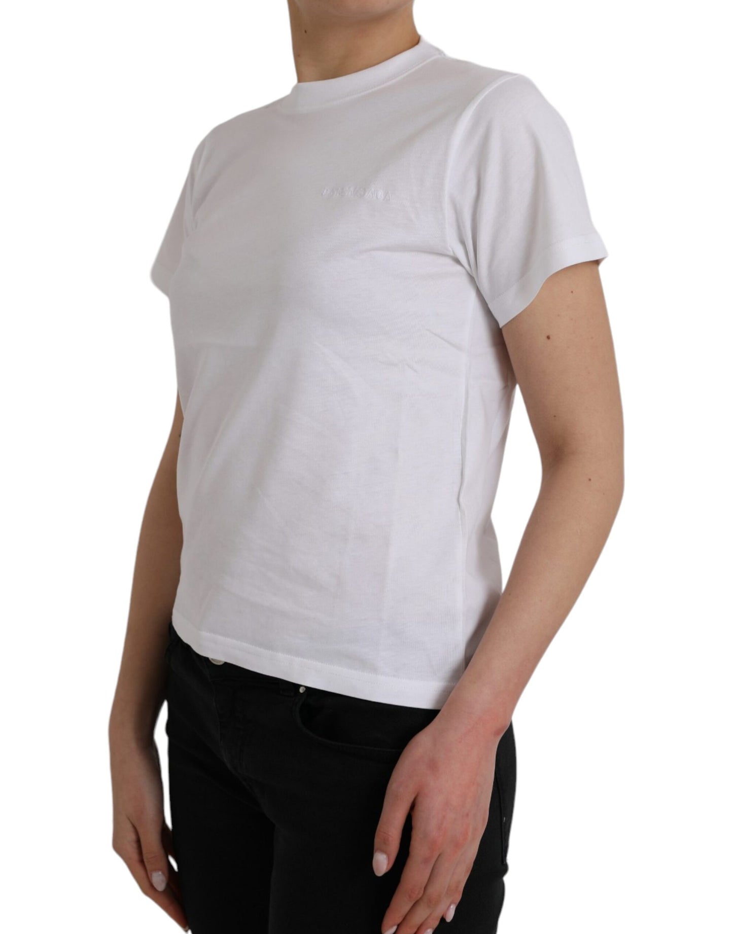 White Cotton Crew Neck Short Sleeves T-shirt - GLAMHUB BOUTIQUE 