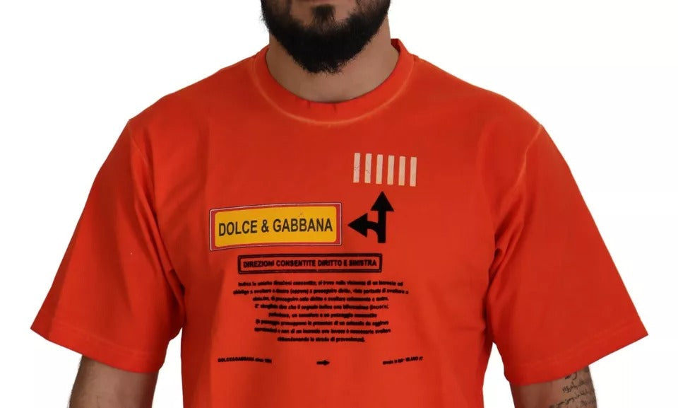 Dolce & Gabbana Orange Logo Print Crewneck Cotton T-shirt