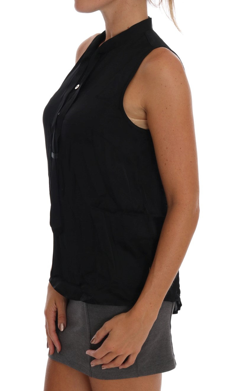 Chic Sleeveless Black Shirt Blouse - GLAMHUB BOUTIQUE 