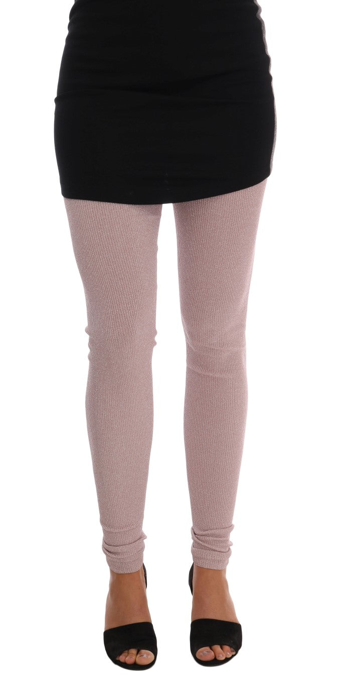 Elegant Pink Mid-Waist Stretch Pants - GlamHub Luxury and Icon Brand Clothing