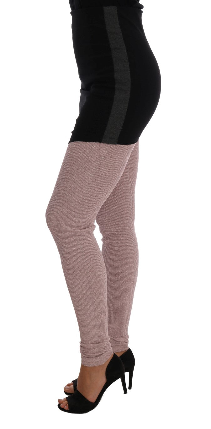 Elegant Pink Mid-Waist Stretch Pants - GlamHub Luxury and Icon Brand Clothing