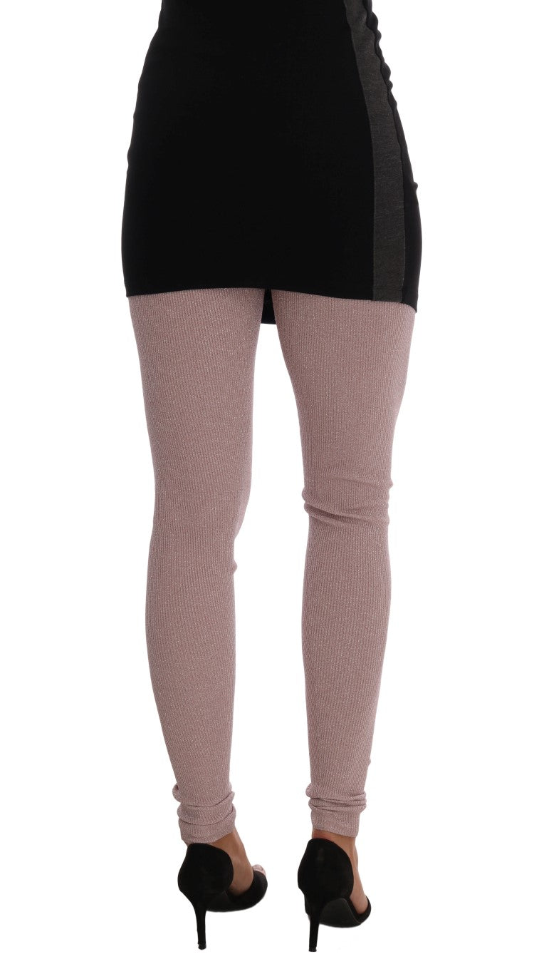 Elegant Pink Mid-Waist Stretch Pants - GlamHub Luxury and Icon Brand Clothing