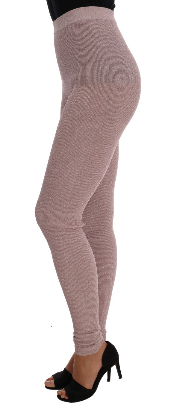 Elegant Pink Mid-Waist Stretch Pants - GlamHub Luxury and Icon Brand Clothing