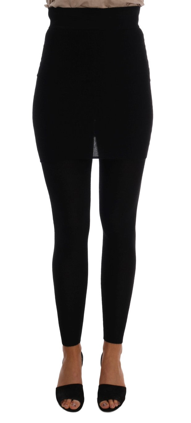 Elegant Black Cashmere Silk Stretch Pants - GlamHub Luxury and Icon Brand Clothing