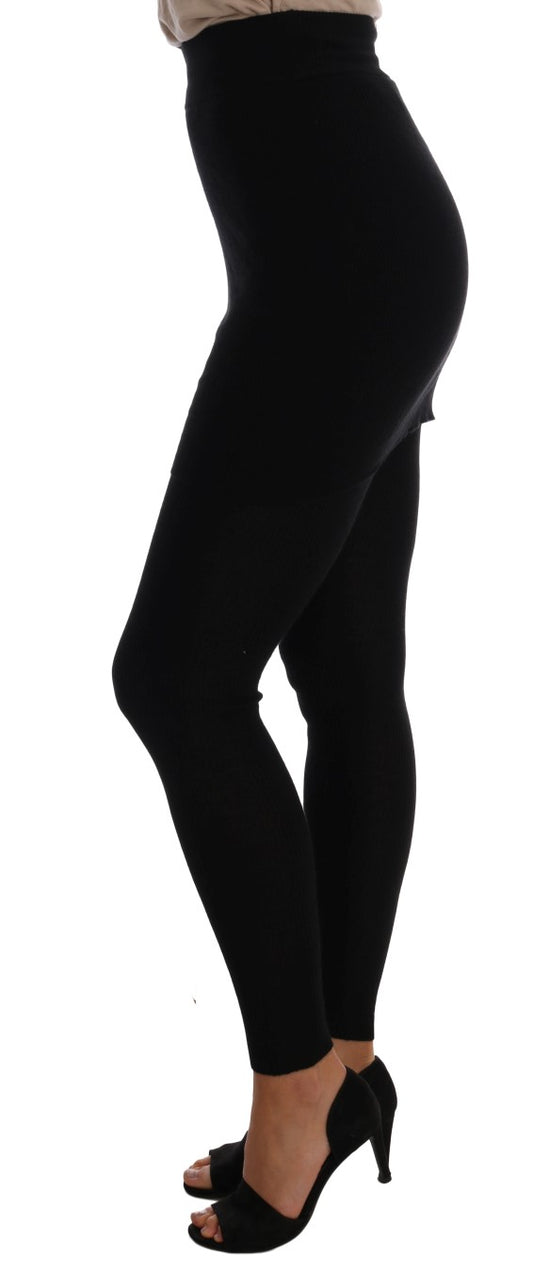 Elegant Black Cashmere Silk Stretch Pants - GlamHub Luxury and Icon Brand Clothing