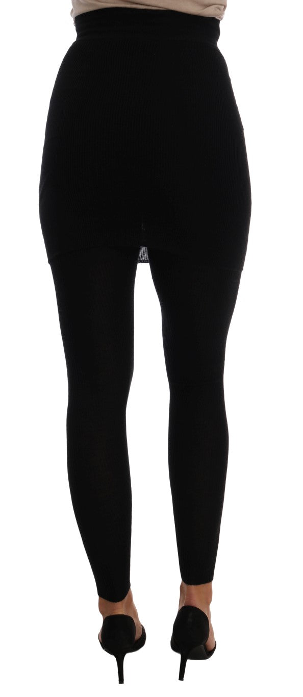 Elegant Black Cashmere Silk Stretch Pants - GlamHub Luxury and Icon Brand Clothing