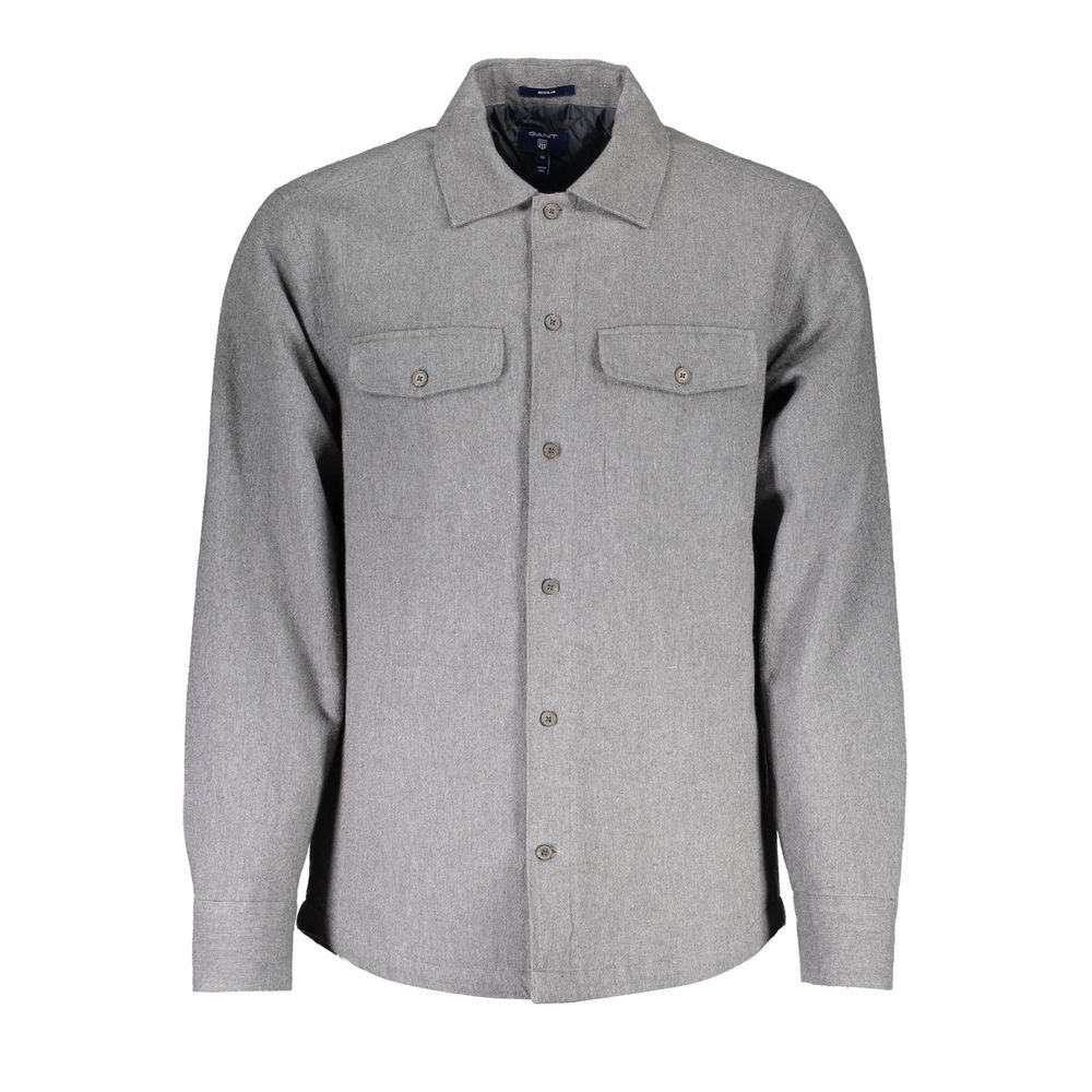 Gray Cotton Men Shirt - GlamHub Luxury and Icon Brand Clothing