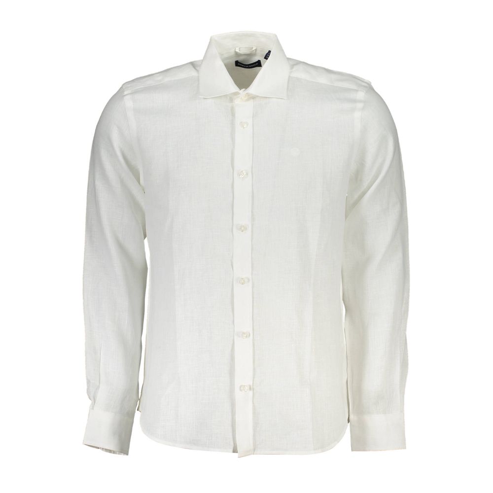 Elegant White Linen Long-Sleeved Shirt