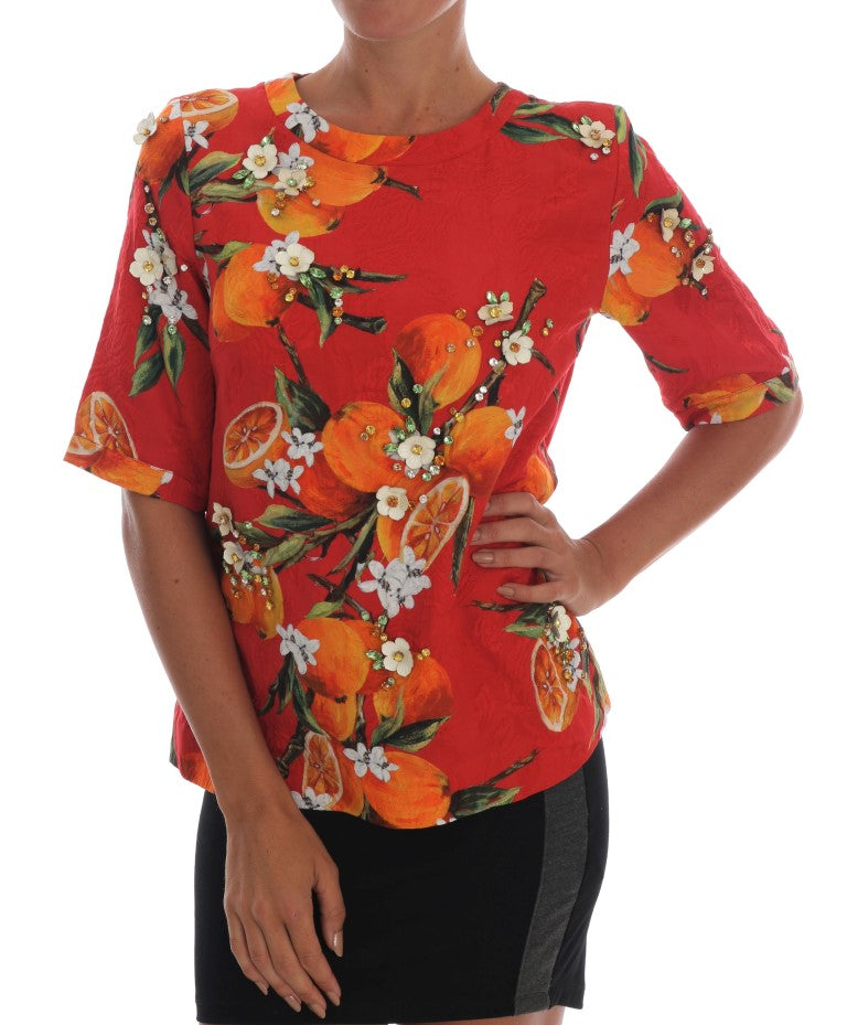 Embellished Crepe Blouse with Blossom Print - GlamHub Luxury and Icon Brand Clothing