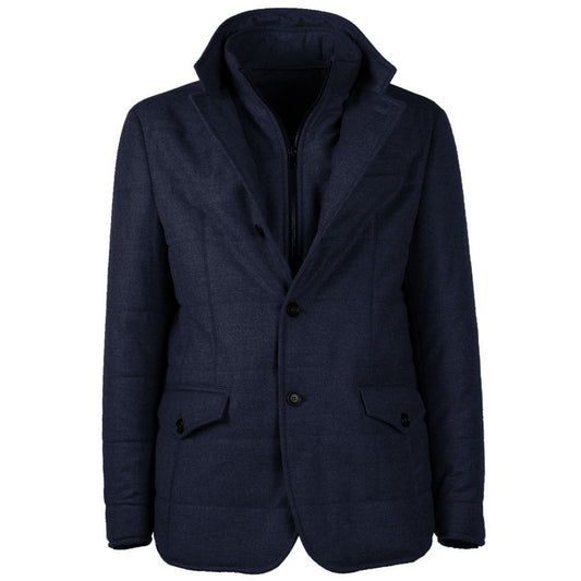 Blue Wool Men Coat - GlamHub Luxury and Icon Brand Clothing