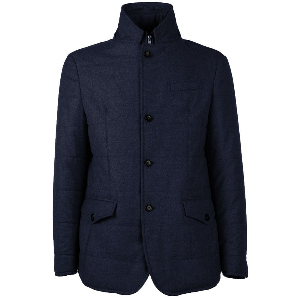 Blue Wool Men Coat - GlamHub Luxury and Icon Brand Clothing