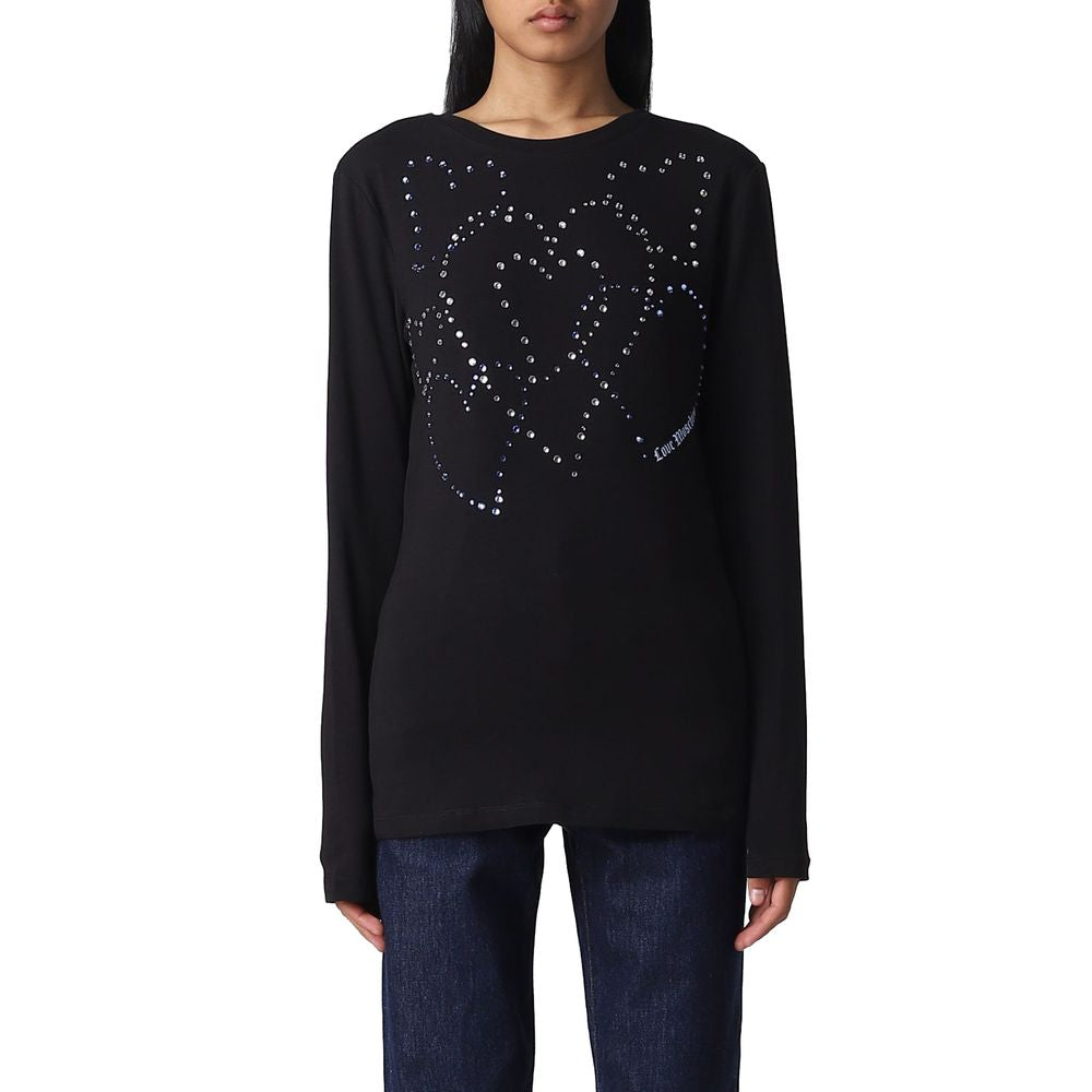 Rhinestone Heart Embellished Cotton Tee - GlamHub Luxury and Icon Brand Clothing