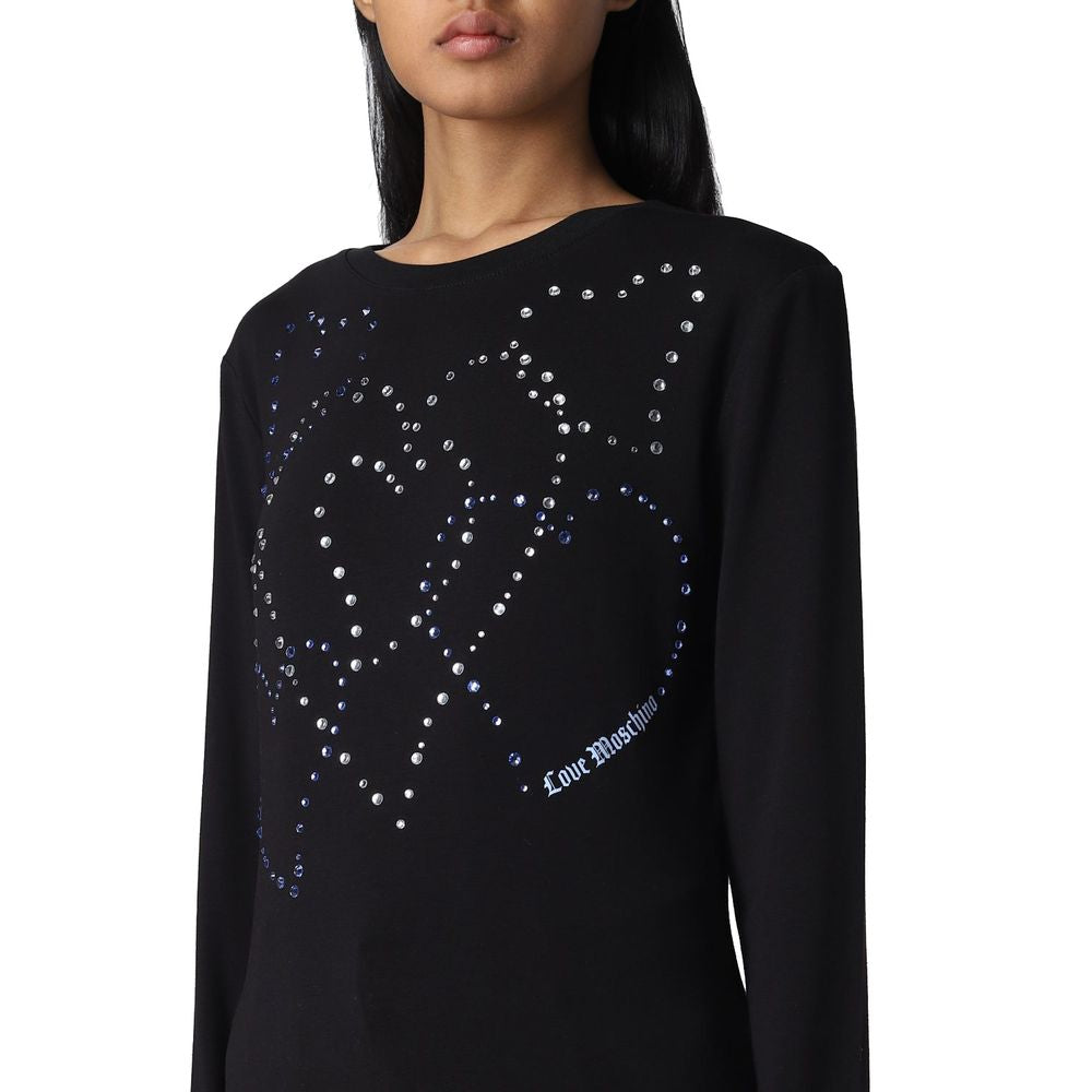 Rhinestone Heart Embellished Cotton Tee - GlamHub Luxury and Icon Brand Clothing