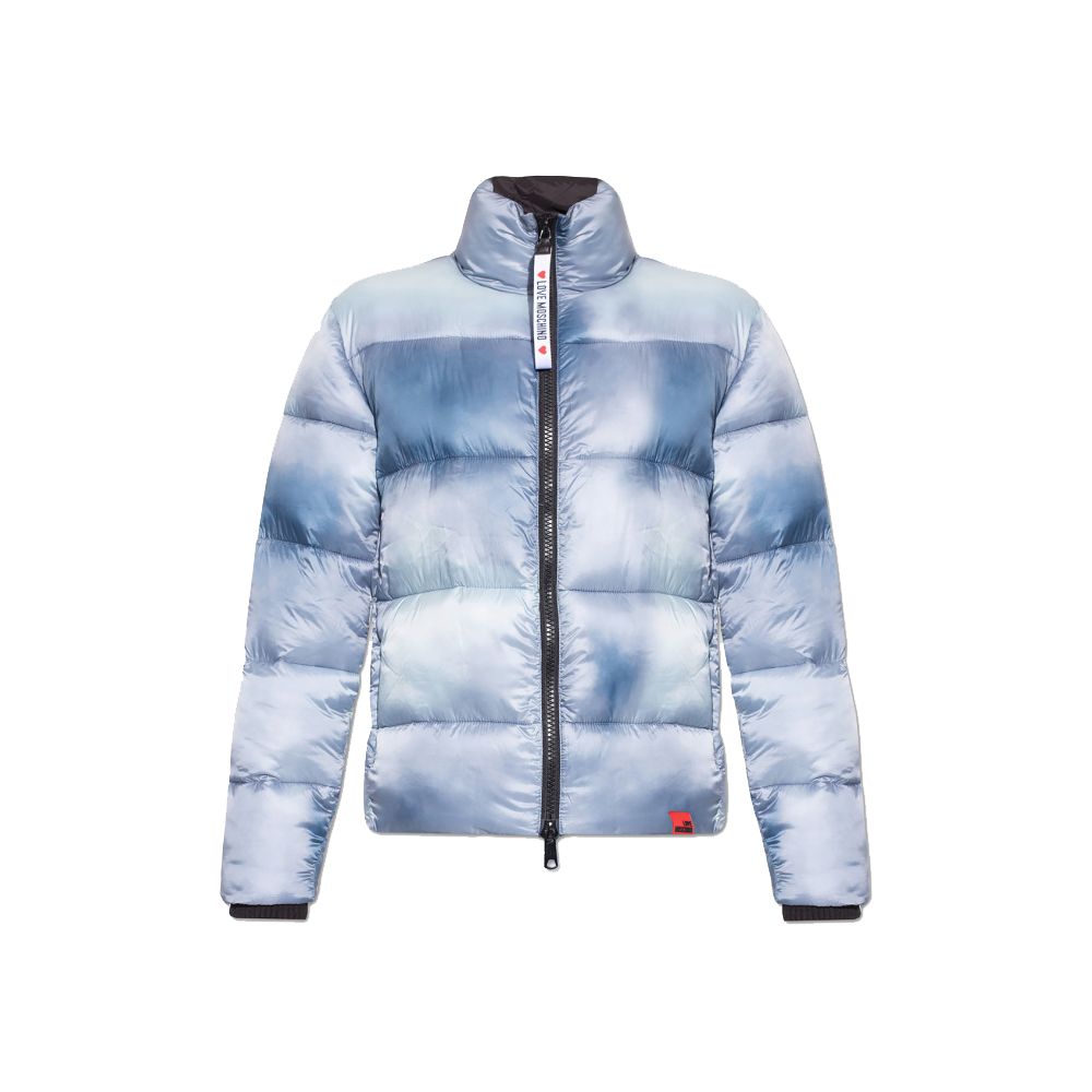 Chic Light Blue Down Jacket with Logo Patch - GlamHub Luxury and Icon Brand Clothing