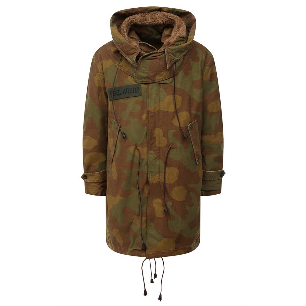 Camo Textured Hooded Parka with Leather Details - GLAMHUB BOUTIQUE 