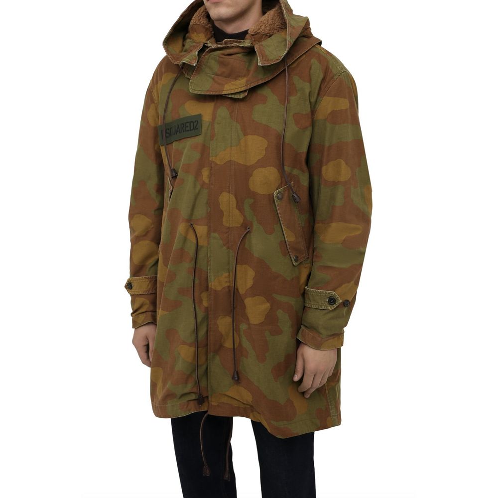 Camo Textured Hooded Parka with Leather Details - GLAMHUB BOUTIQUE 