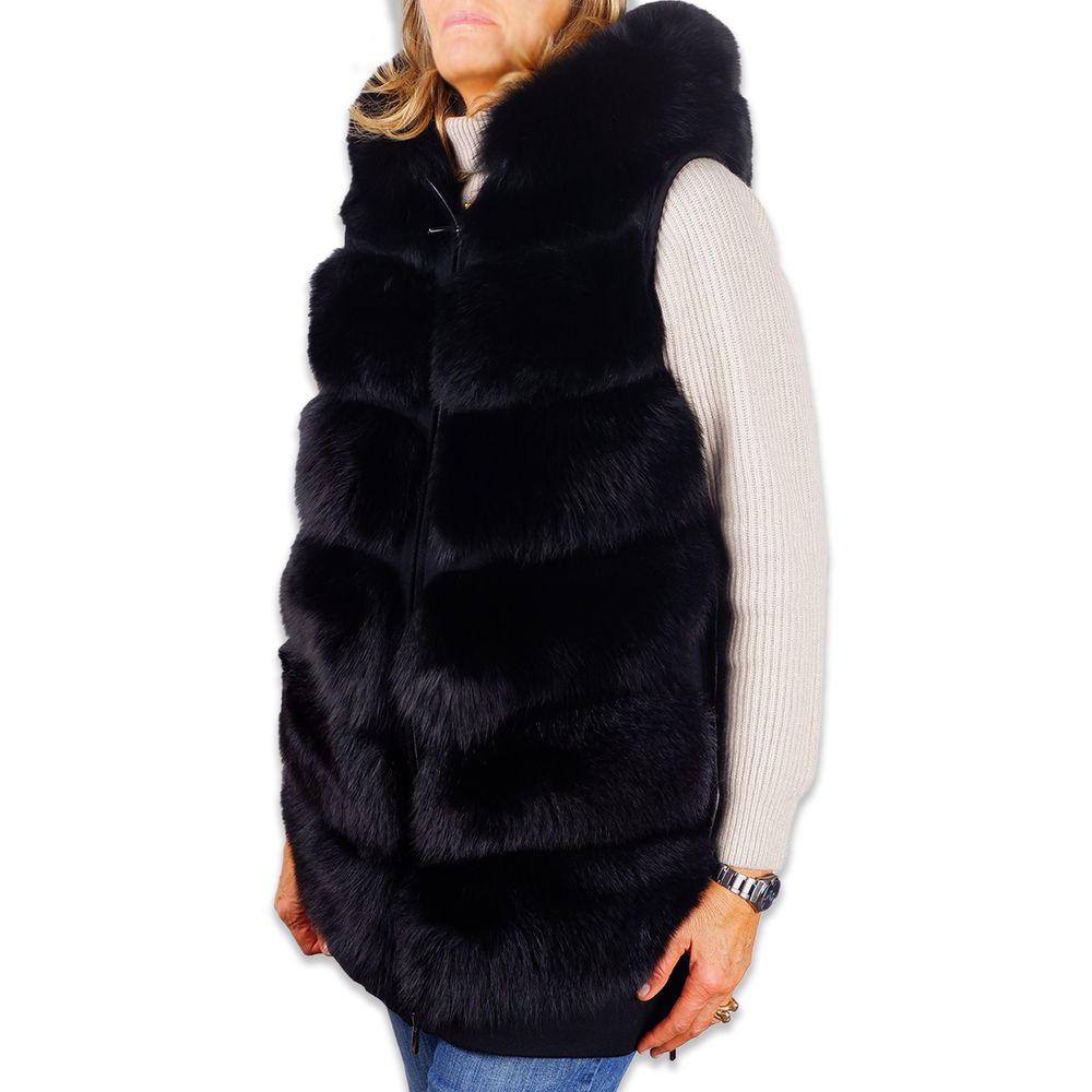 Sleeveless Wool Coat with Fox Fur Trim - GlamHub Luxury and Icon Brand Clothing