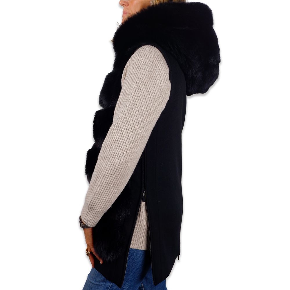 Sleeveless Wool Coat with Fox Fur Trim - GlamHub Luxury and Icon Brand Clothing