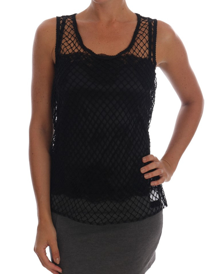 Elegant Black Lace Sleeveless Cami Blouse - GlamHub Luxury and Icon Brand Clothing