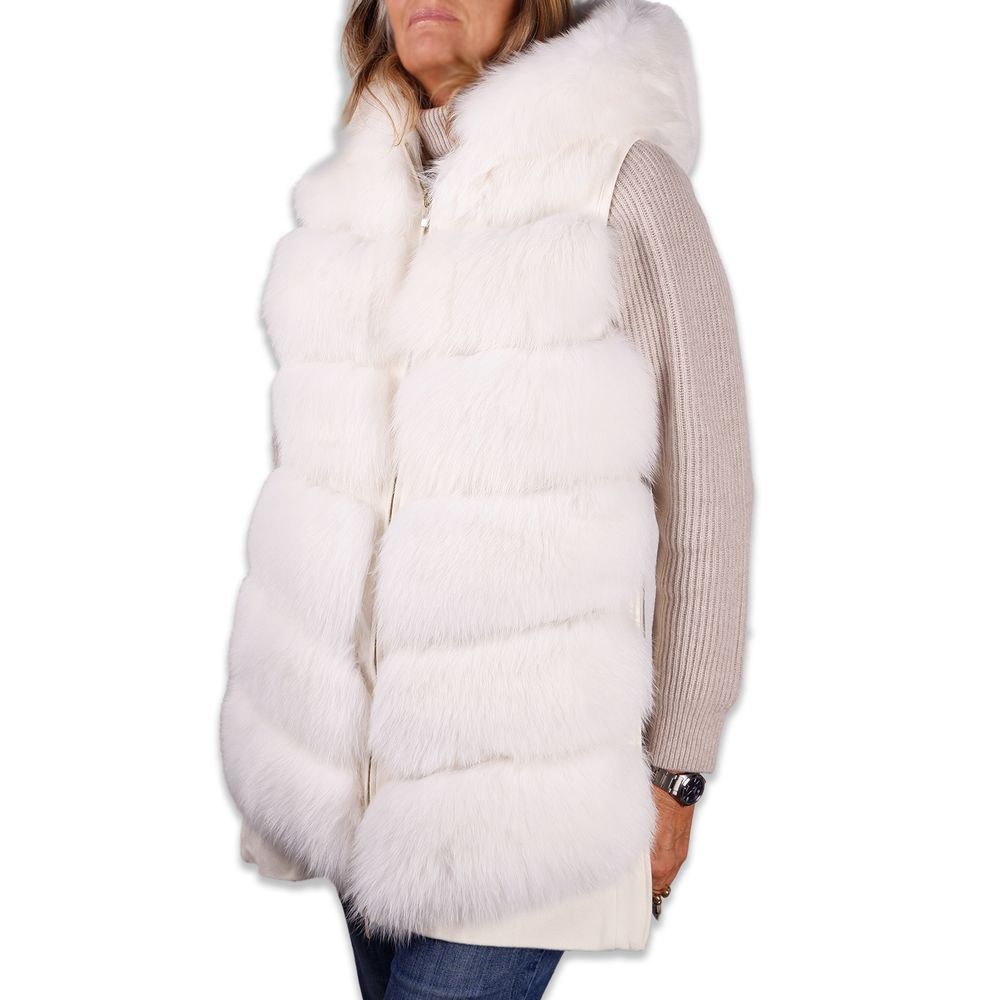 Elegant Sleeveless Wool Coat with Fox Fur Detail - GlamHub Luxury and Icon Brand Clothing