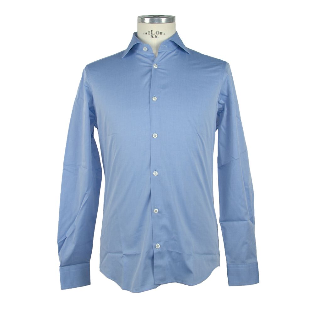 Elegance Unleashed Light Blue Cotton Shirt - GlamHub Luxury and Icon Brand Clothing