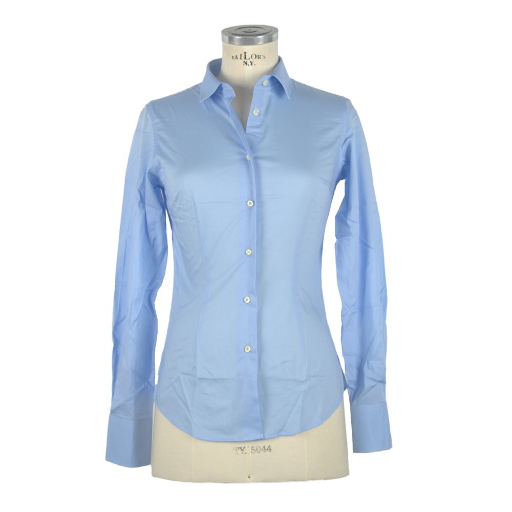 Elegant Light Blue Slim Fit Blouse - GlamHub Luxury and Icon Brand Clothing