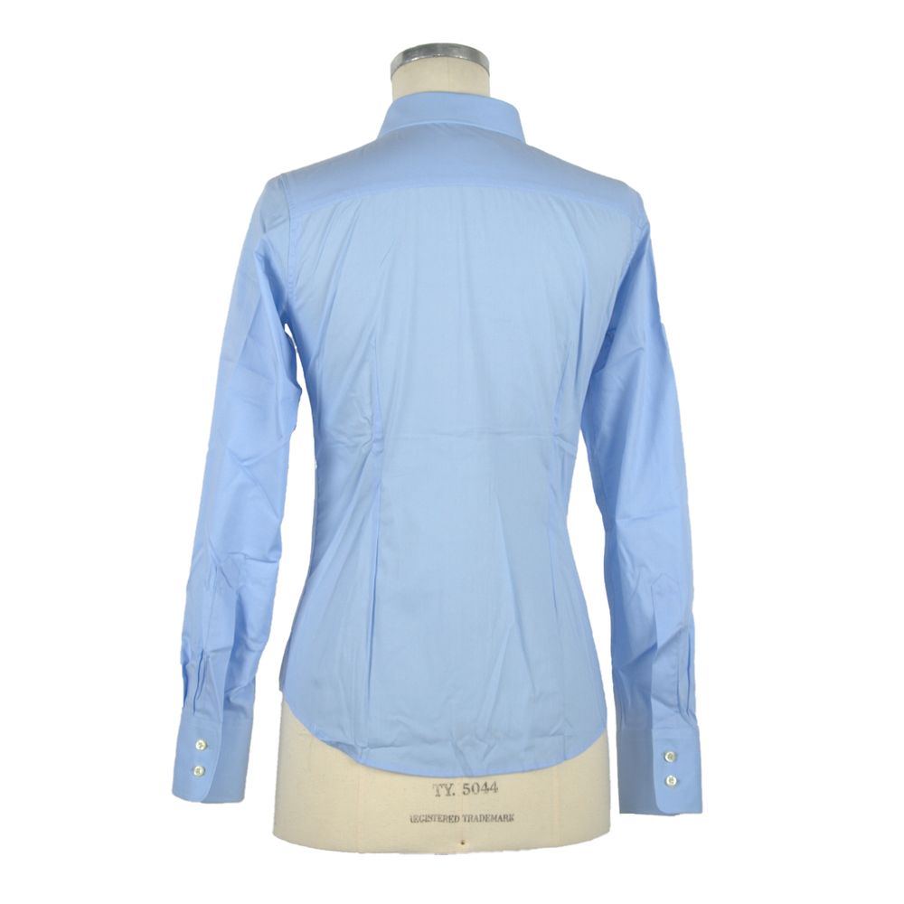 Elegant Light Blue Slim Fit Blouse - GlamHub Luxury and Icon Brand Clothing