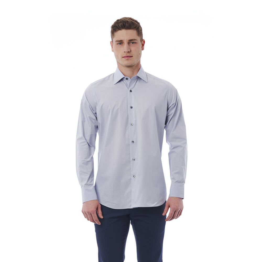 Gray Cotton Men Shirt - GlamHub Luxury and Icon Brand Clothing