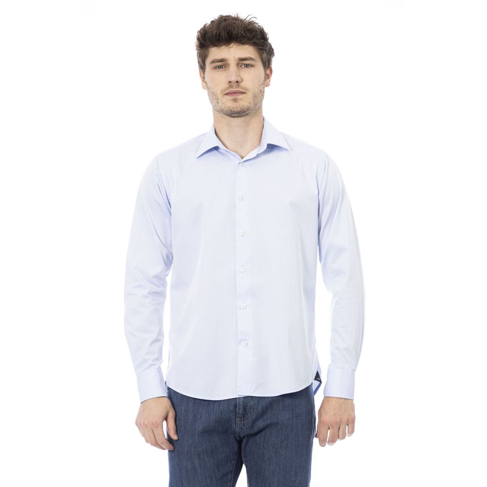 Light Blue Cotton Men Shirt - GlamHub Luxury and Icon Brand Clothing