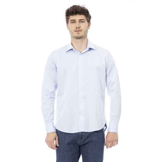 Light Blue Cotton Men Shirt - GlamHub Luxury and Icon Brand Clothing