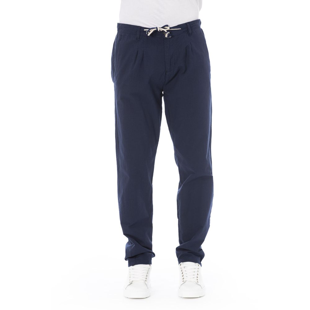 Blue Cotton Men Chino Pants - GlamHub Luxury and Icon Brand Clothing