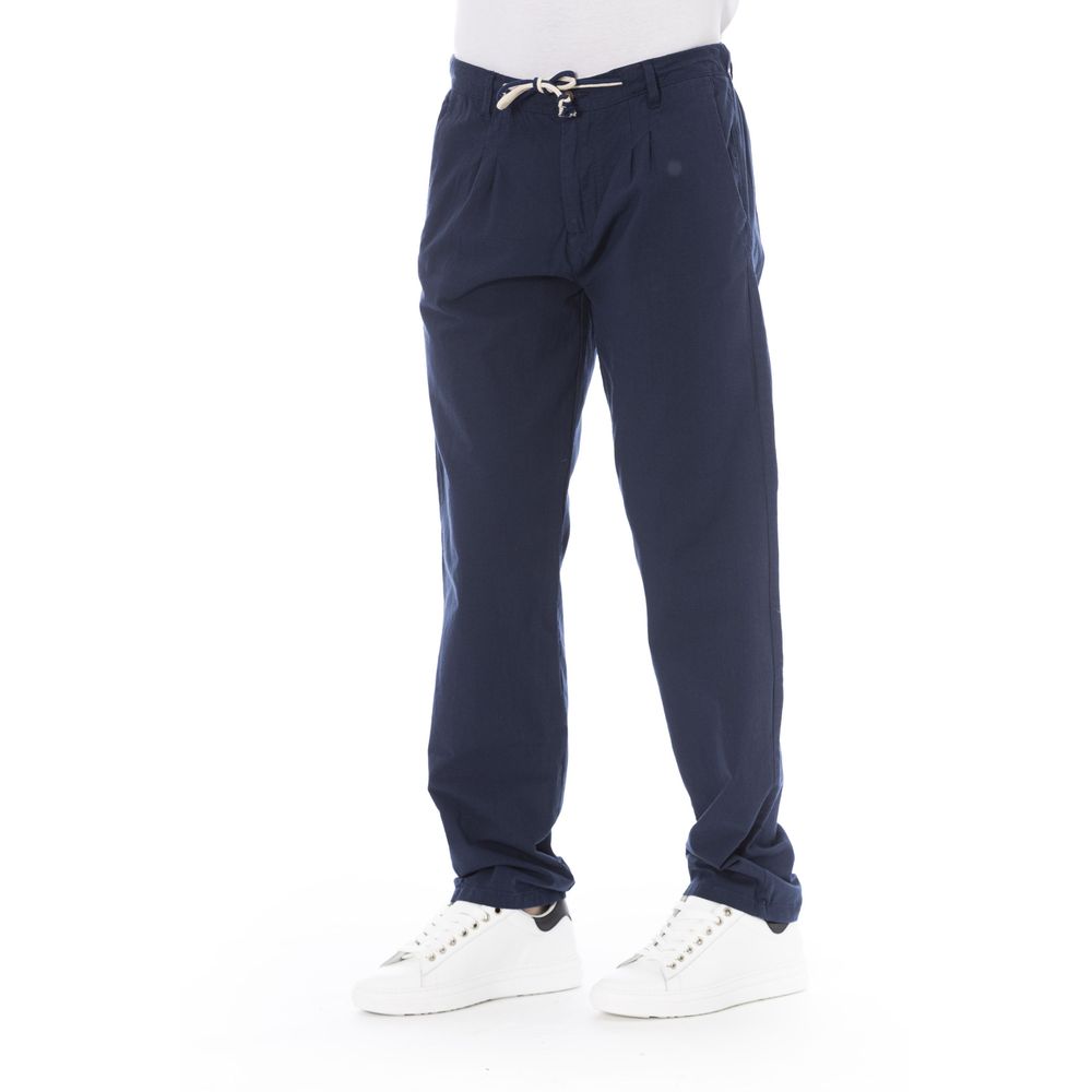 Blue Cotton Men Chino Pants - GlamHub Luxury and Icon Brand Clothing