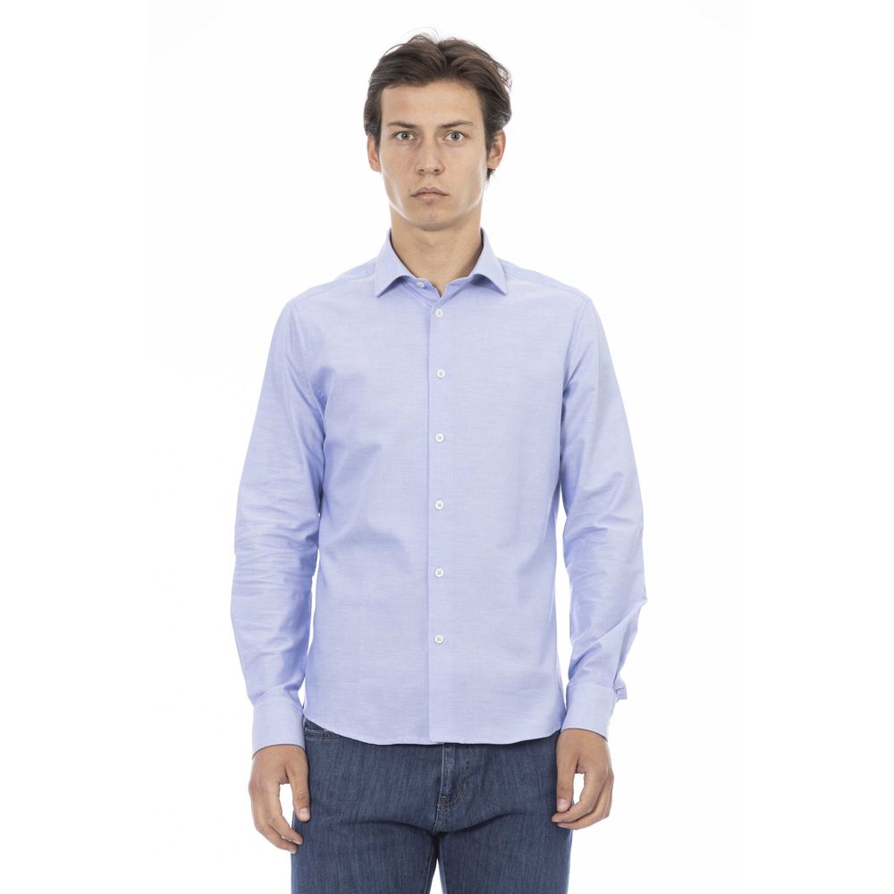 Light Blue Cotton Men Shirt - GlamHub Luxury and Icon Brand Clothing