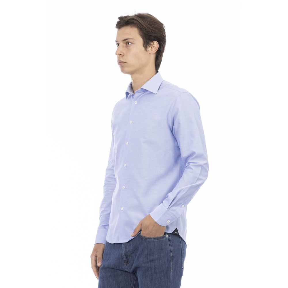 Light Blue Cotton Men Shirt - GlamHub Luxury and Icon Brand Clothing