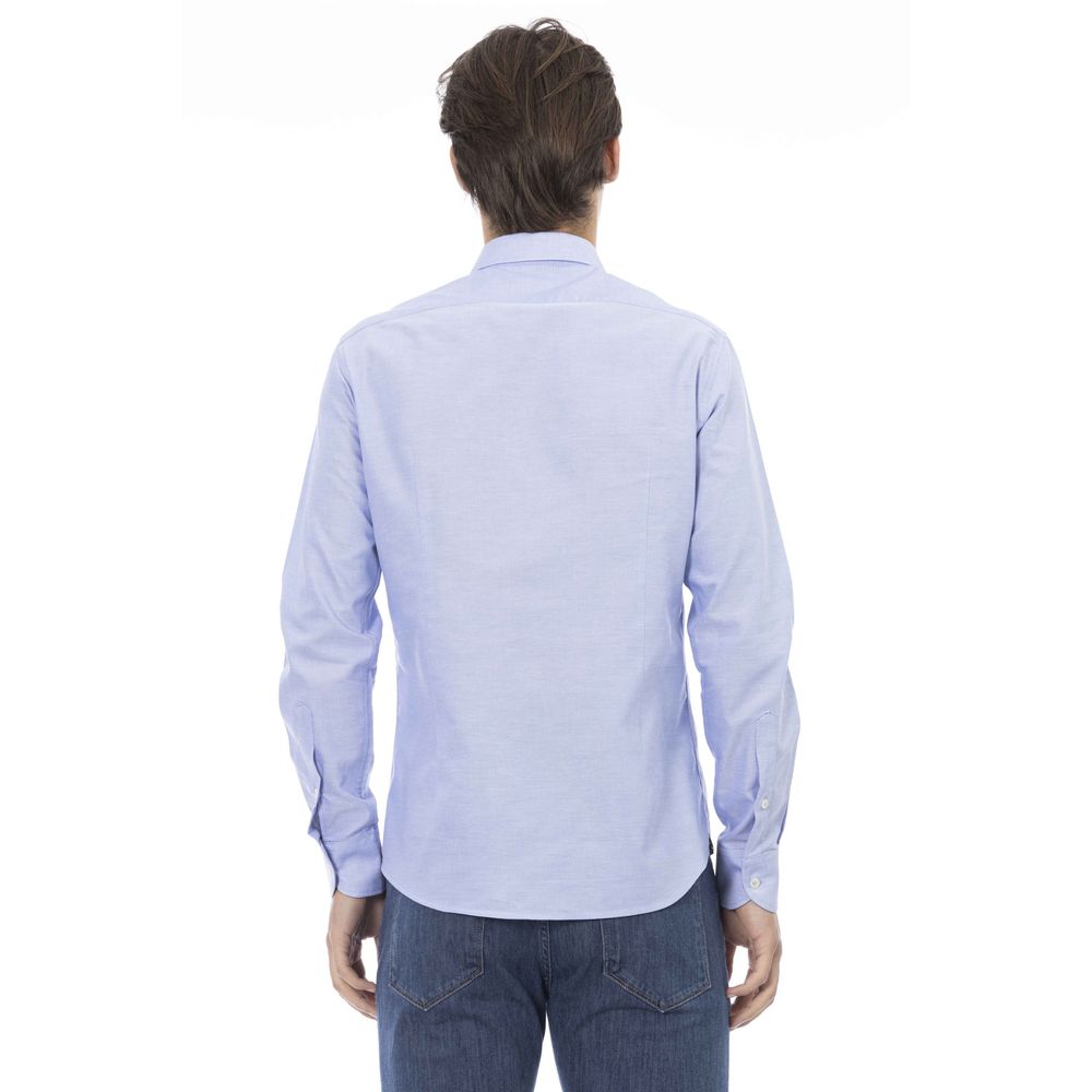 Light Blue Cotton Men Shirt - GlamHub Luxury and Icon Brand Clothing