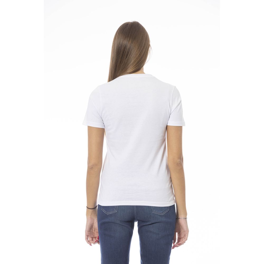 White Cotton Women T-Shirt - GlamHub Luxury and Icon Brand Clothing