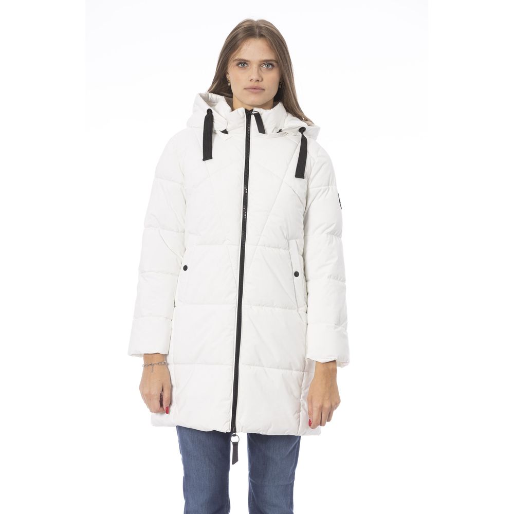 White Polyester Women Jacket - GlamHub Luxury and Icon Brand Clothing